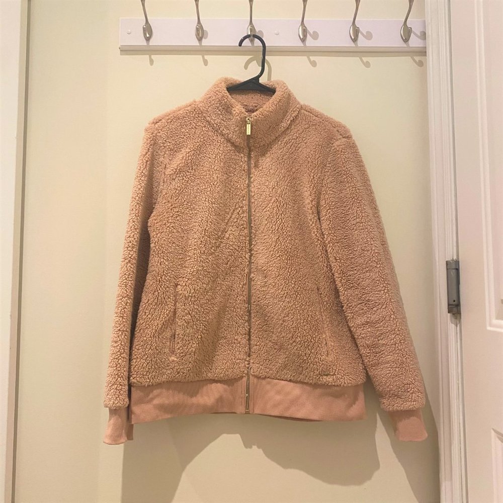 Calvin Klein Blush Pink Sherpa Zip Up Sweater Size Small
